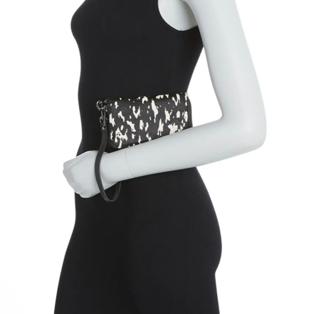 Aimee Kestenberg Dixon Wallet Wristlet Zip Around Leather Haircalf Black White
